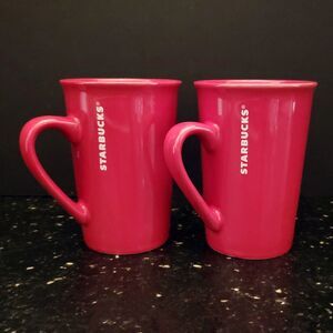 STARBUCKS Red Ceramic 11 oz Tall Mugs Christmas Valentines Discontinued Set 2